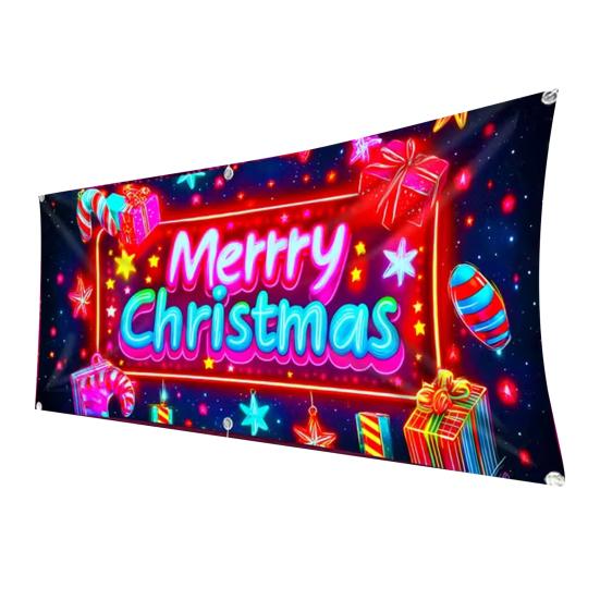 Husa de Ușă de Garaj Activată de UV Crăciun Banner Plat Fluorescent 2D pentru Ușă de Crăciun Fundal Cartoon Festiv Iluminat pentru Decor perete Interior Exterior Xmas