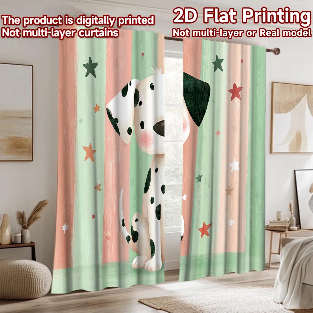 2D Flat Printing 2pcs Window Curtains Cute Dalmatian Dog Stars Digital Printed Polyester Drapes Party Decorations Use for All