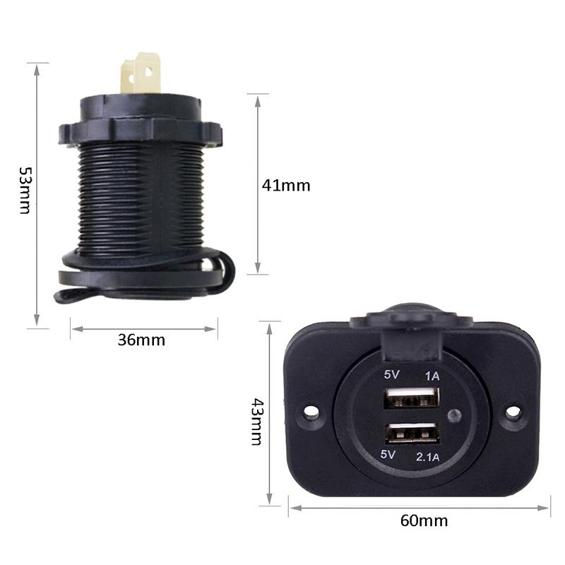 Dual USB Charger Socket Panel Waterproof 3.1A 4.2A Power Outlet Adapter with LED Light 12-24V for Car Boat Marine Mobile