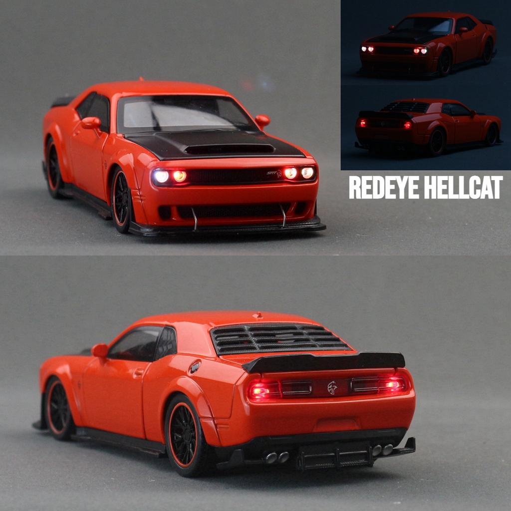 1/32 Dodge Challenger SRT Hellcat Toy Car for Children Super Sport Model Diecast Vehicle Miniature Sound & Light Collection Gift