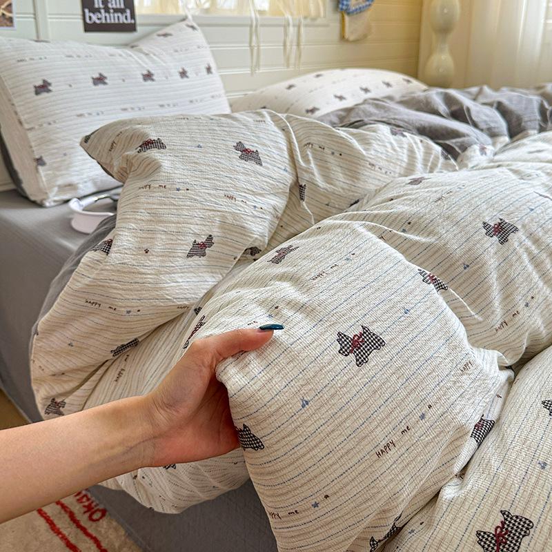 2026 New Class A Cotton Dorm Bedding: Thickened Duvet Cover, Fitted Sheet, Fresh Style Maternal & Infant Grade, 3/4-Piece Set
