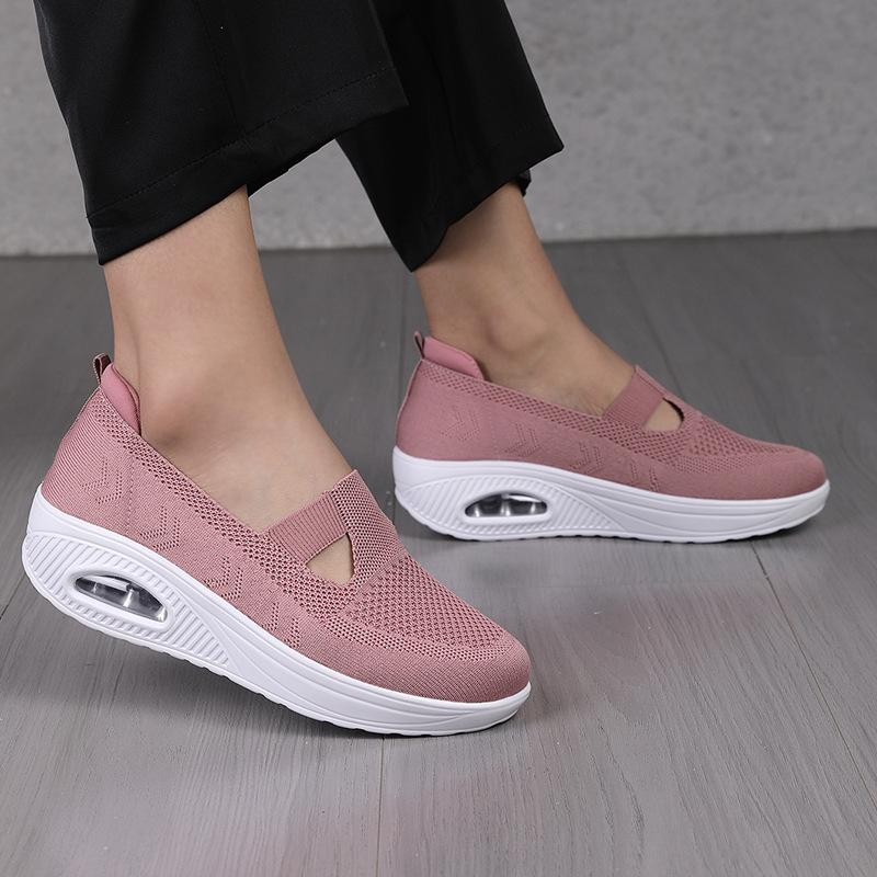 Mesh Breathable Sloping Heel Thick Sole Air Cushion Shoes for Women