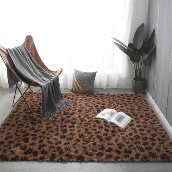 Fluffy Area Rug Modern Shag Leopard Print Rugs Home Decor Carpet Luxurious Shag Carpet Anti-Skid Shaggy Rectangular Area Rug