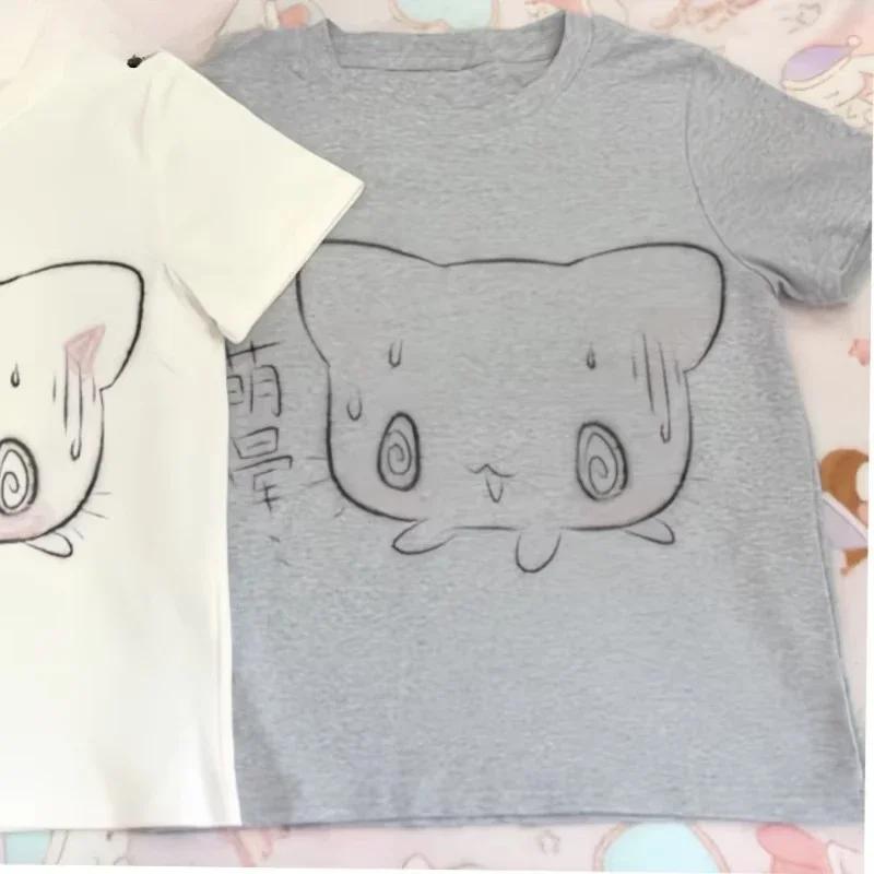 Dam Japansk T-shirt Kortärmad Rund Hals Kläder Trendiga Vardagliga Söta Sommar T-shirts Anime Y2k Tryckta T-shirts