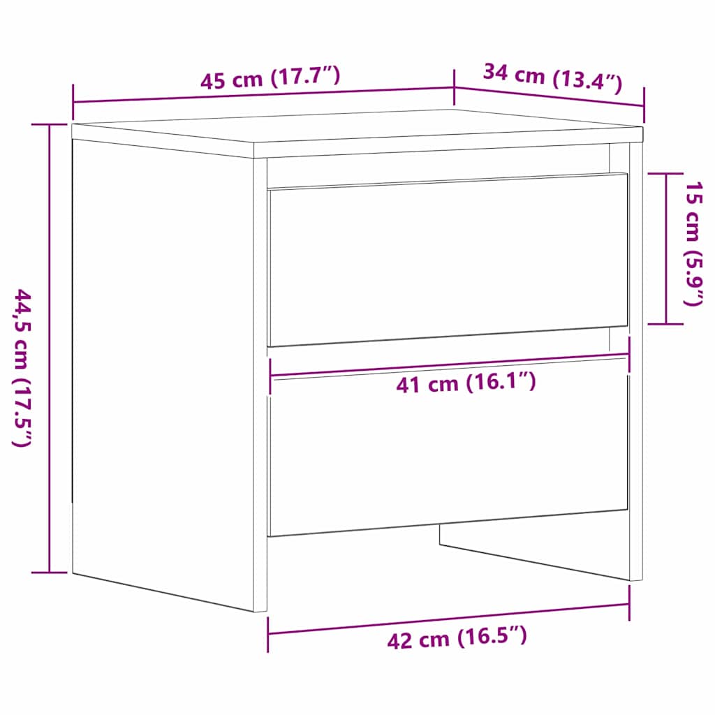 Nightstand Black Oak Look 45 x 34 x 44.5 cm Engineered Wood