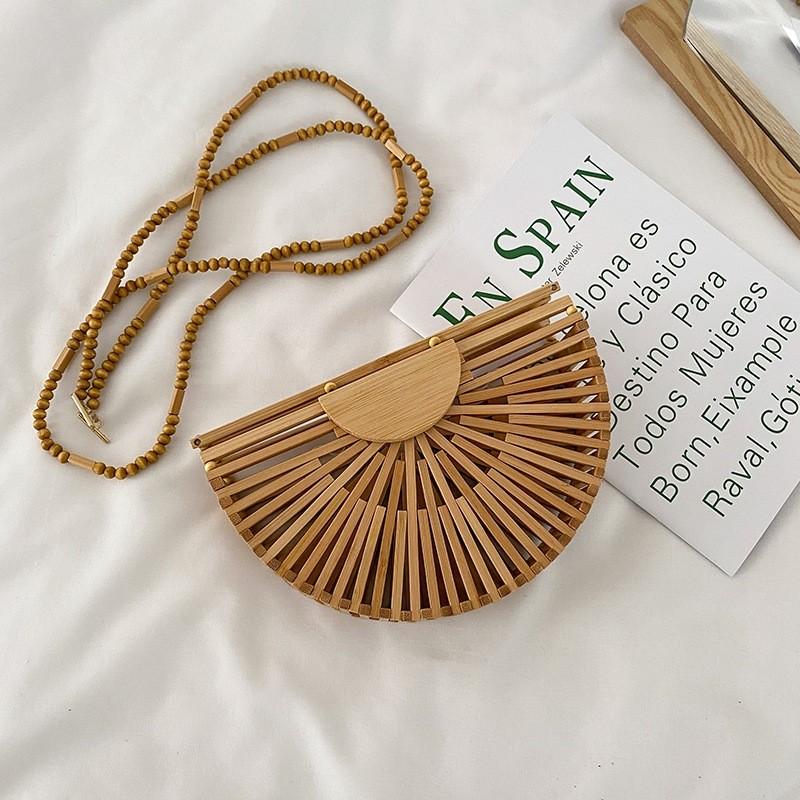 Summer Woven Tote Bag With Bamboo Material And Saddle Shape For Daily Use