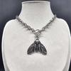 Goth Exquisite Carving Silver Color Death Moth Pendant Thick Chain OT Buckle Necklace for Men Women Punk Witchcraft Jewelry Gift