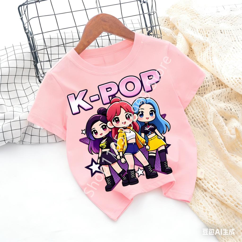 חולצת טי Kpop לילדים הדפס קריקטורה שרוול קצר קיץ עליון נוח מתנה מצחיקה למעריצים חולצות האראג'וקו בגדי בנות