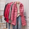 Damen Herbst Winter Stehkragen Kapuze Einfarbig Reißverschluss Lange Weiße Entendaunenjacke S-5XL
