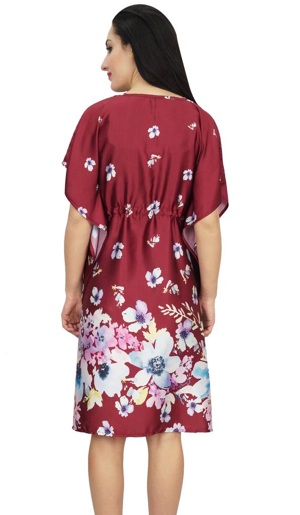 Bimba Womens Floral Satin Black Kimono Bridesmaid Drawstring Short Kaftan-10