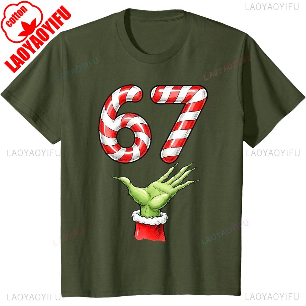 Santa Six Seven Meme Christmas Candy Cane TShirt Shortsleeve Oneck Streetwear Classic Pattern High Quality Cotton Tees