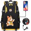 Cute Shiba Inu Corgi USB Charging Backpack for Middle High School Students Travel Casual Daypack