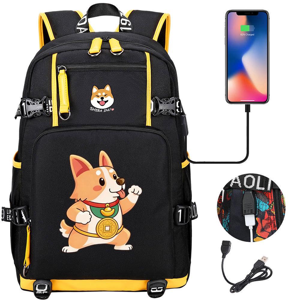 Cute Shiba Inu Corgi USB Charging Backpack for Middle High School Students Travel Casual Daypack