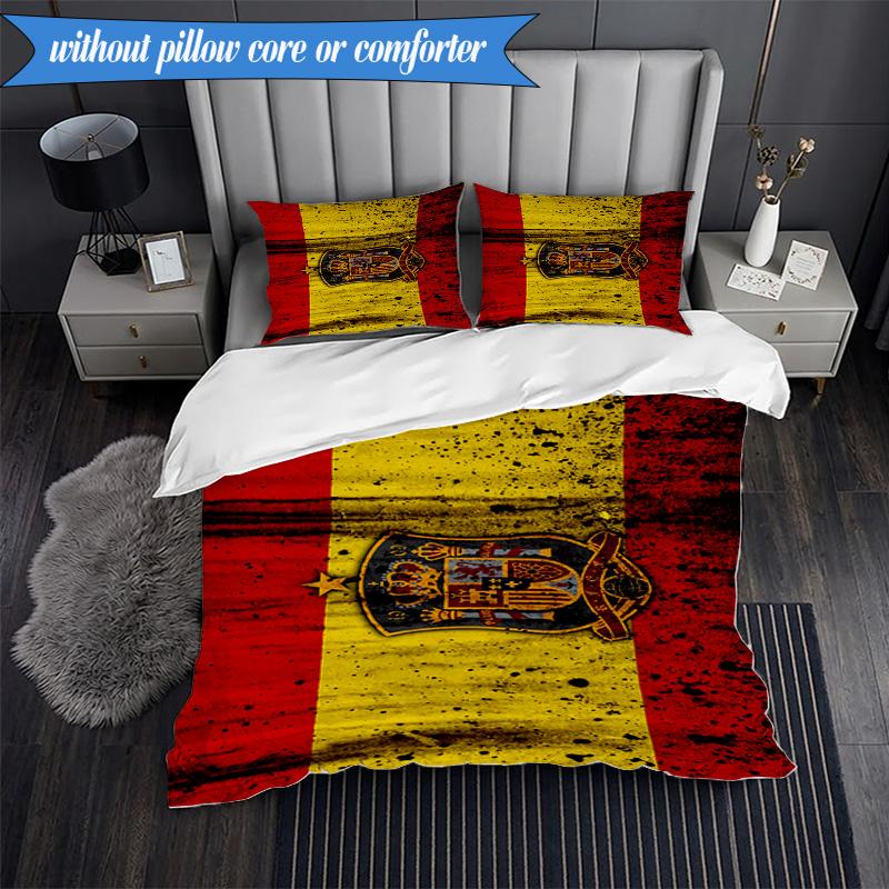 3PCS Spain FC Crest Printed Soft Bedding Set,Including 1pc Duvet Cover And 2pcs Pillowcases Perfect for Bedroom, Dormitory, Fan Gift