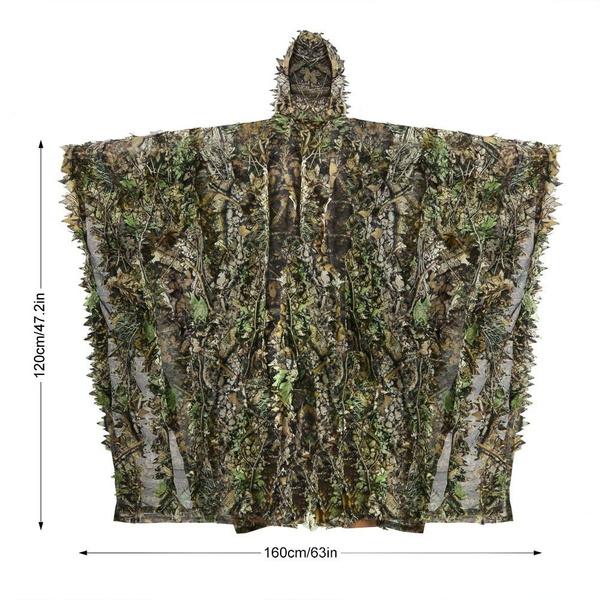Ghillie Suit Poncho Outdoor 3D Leaves Camouflage Camo Cape Cloak for Military, CS, Jungle Hunting, Paintball, Airsoft, Wildlife Photography, Halloween