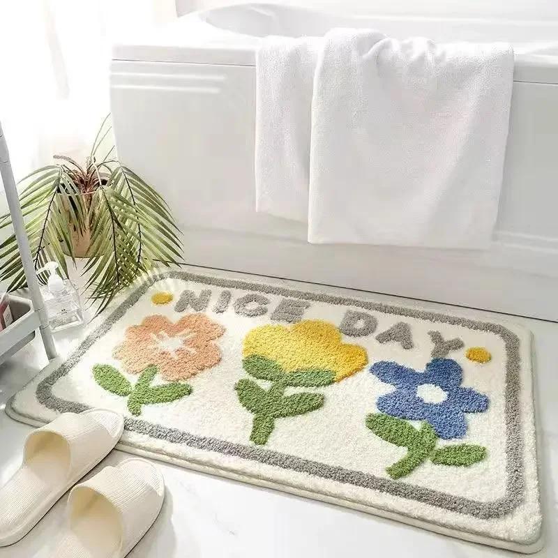 1 Stück 40*60cm Niedlicher Blume Badezimmerteppich, Maschinenwaschbare Badezimmerbodenmatte, Extra Weicher Saugfähiger Rutschfester Badeteppich