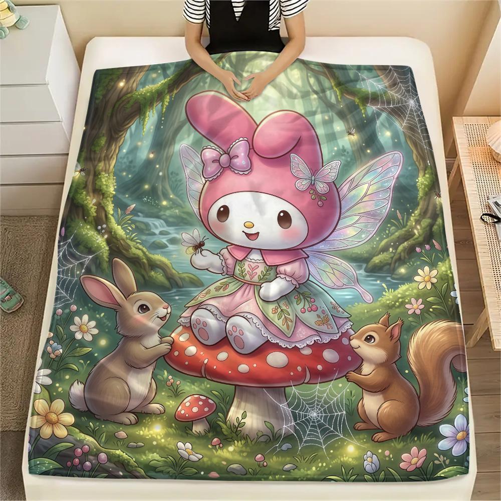 1PC My Melody Pink Print Flannel Blanket, High quality All Seasons, Home Decor, Warmth and Comfort, Perfect for Christmas Gifts