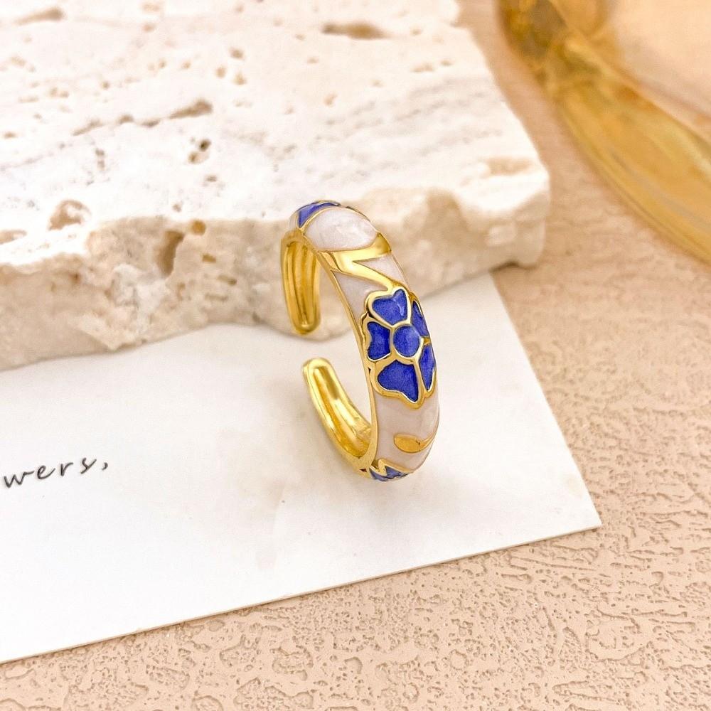 Unique Bohemian Ring Vintage Adjustable Ring Elegant Enamel Dot Open Ring  Stacking Jewelry