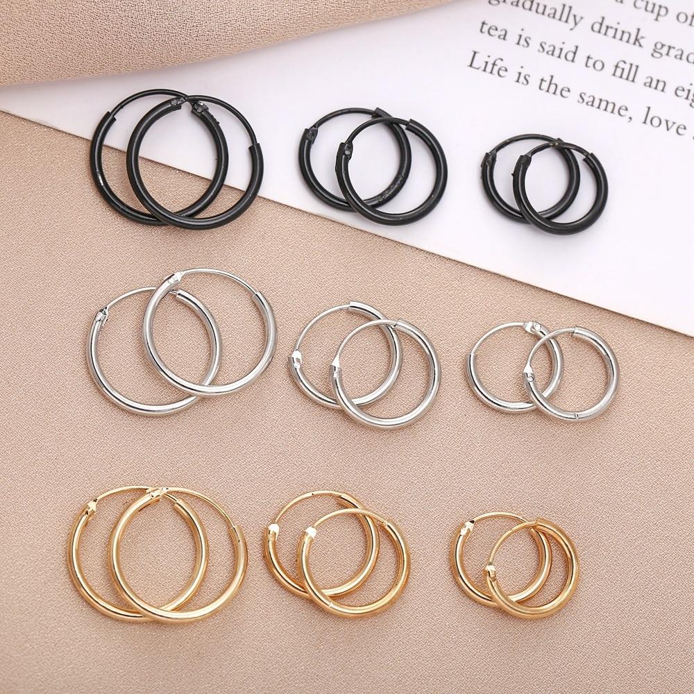 Boucle d'oreille créole dorée pour femmes Mode Couleur noir argent Punk Boucles d'oreilles homme Boucles d'oreilles créoles Hip Hop Bijoux Unisexe