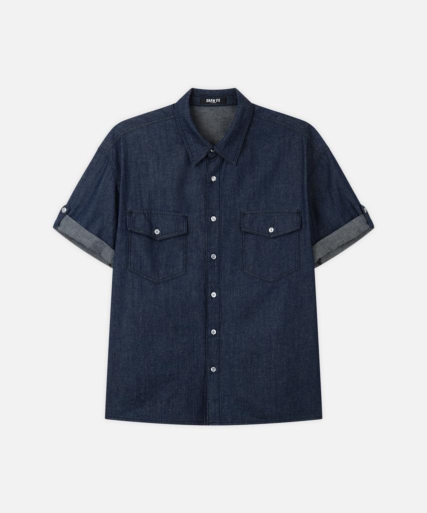 DRAW FIT [Genflox X Drawfit] Linen Denim Roll-Up Shirt [3 Colors]