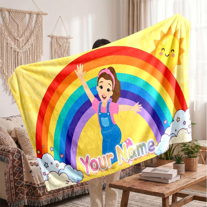 Ms Rachel Personalized Flannel Blanket, Custom Printed Text Name, Warm Soft Blanket For Couch Bed