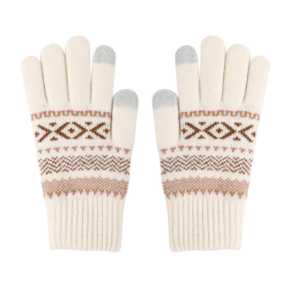 Winter Double Layer Thickened Knitted Gloves Plus Velvet Men and Women Warm Gloves Cycling Contrasting Striped Windproof Touch Screen Gloves