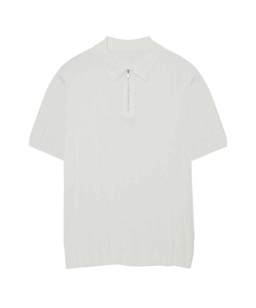 IRONYPORNO WHITELINE 86-Iro356 Micro Cable Half-Zip Collared Short Sleeve Knit White