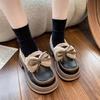 Warm and Velvet Small Leather Shoes for Women's Winter New Bow One Pedal Loafers Platform Cotton Shoes
