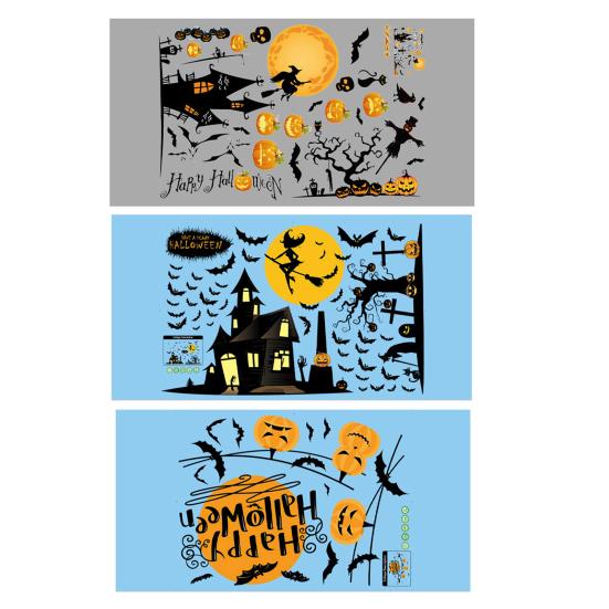 Halloween Window Sticker Pumpkin Bat Wall Sticker Waterproof Self-Adhesive Sticker for Home Living Rooms Shops Bars