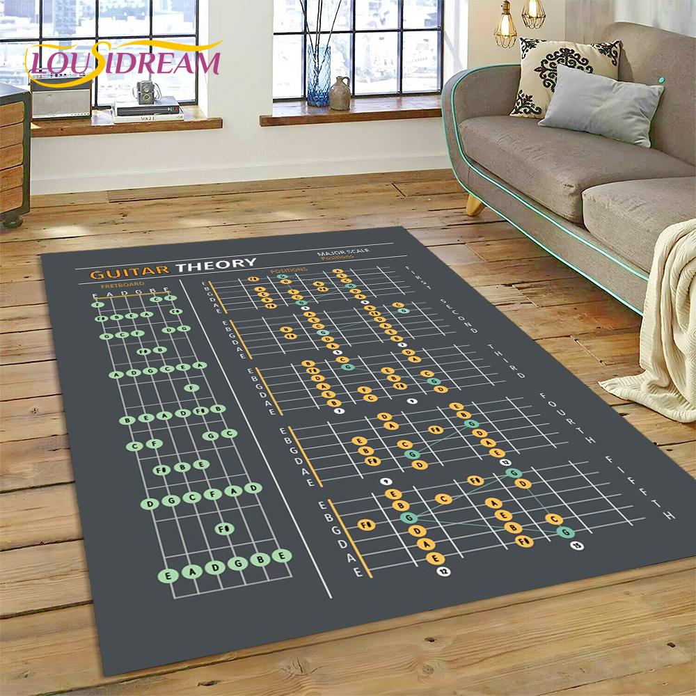 3D Gitaarakkoorden Theorie Grafiek Muziek Vloerkleed Tapijt voor Woonkamer Slaapkamer Huisdecoratie, Vloermat Antislip Decoratie voor Bank Deurmat
