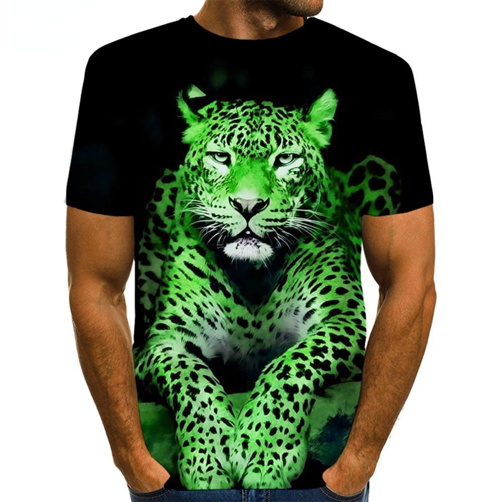 Vyriški marškinėliai su gyvūnais 3D spausdintais leopardo raštais Vyriški vasaros gyvūnų grafiniai žvėrys grafiniai moteriški / vyriški Naujovės hiphopo gatvės drabužiai