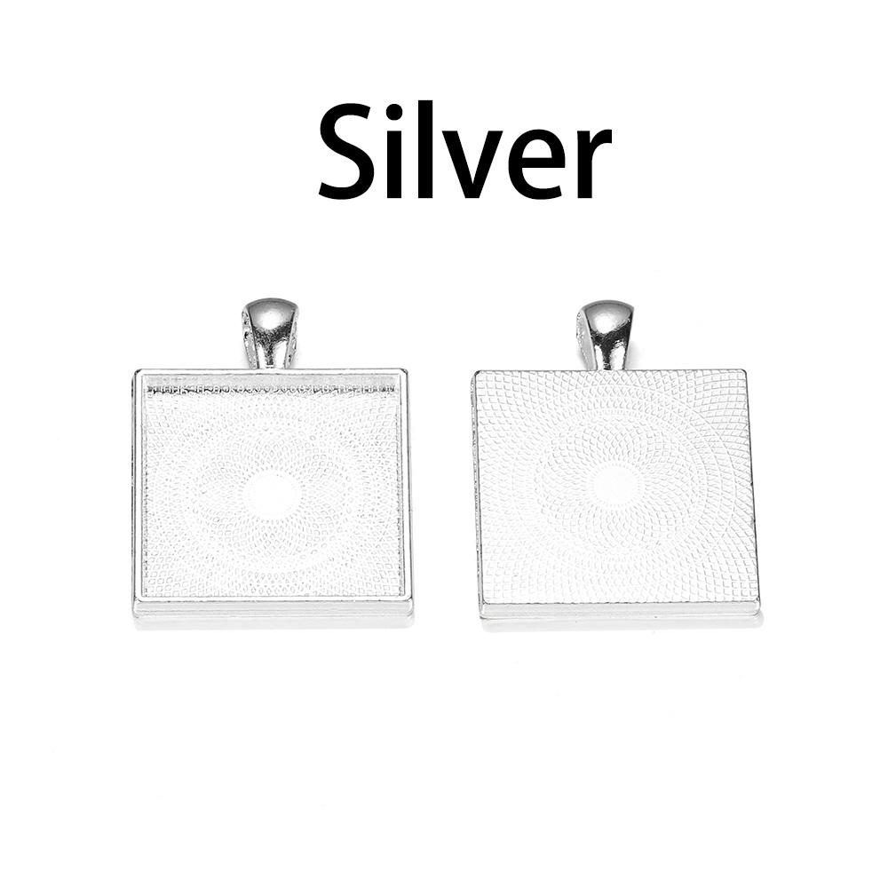 5pcs/lot Square Cabochons Bases Settings Pendant Bezel Trays Fit 25mm Glass Cabochon DIY Necklace Making