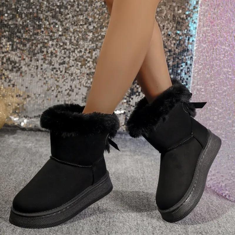 Mode Schneestiefel Damen Winter Samt und Verdickte Warme Baumwollschuhe 2025 Neu Plateau Rutschfest Mittelhoch Schneebaumwolle