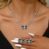 3PC Women's Fashion Zircon Bow Necklace Earrings Zircon Set Design Sense Wedding Party Holiday Gift