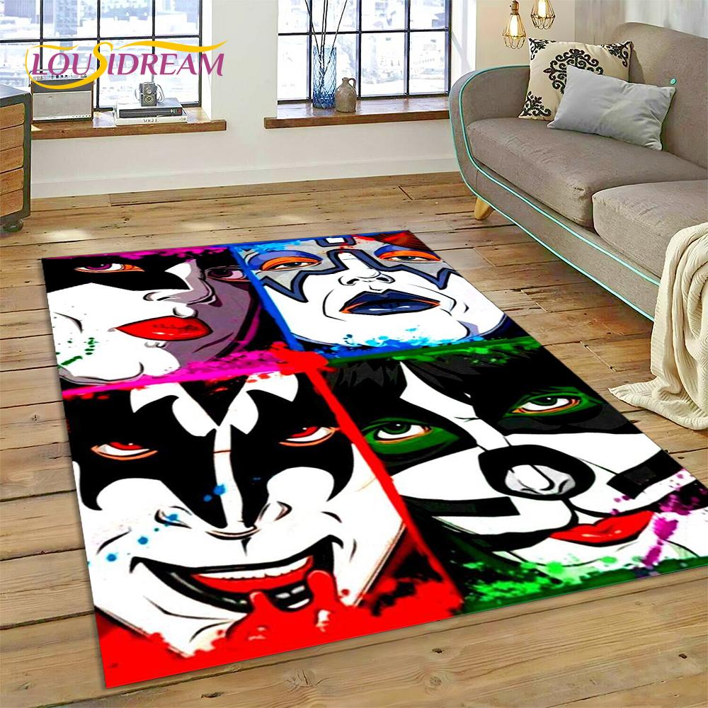 Latest Kiss Rock Heavy Metal Band Rug Carpet for Living Room Bedroom Home Decor,Floor Mat Non-slip Decoration for Sofa Doormat