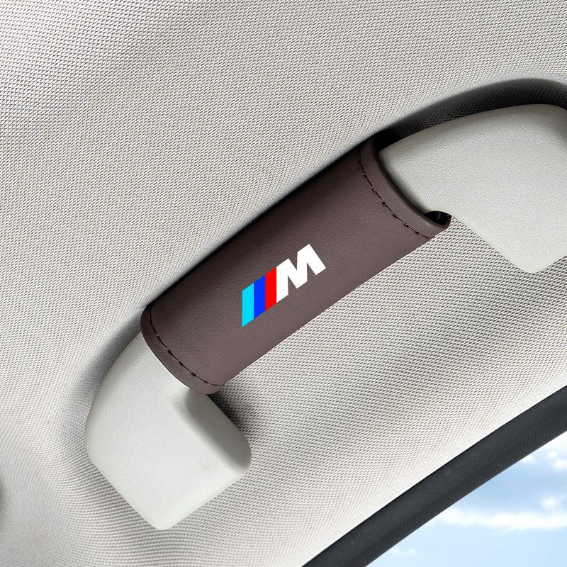 BBKY7 Car Roof Armrest Inner Door Pull Handle Protection Case Suede Cover For BMW M LOGO Leather1 3 5 7 Series X1 X3 X5 X6 M Sports