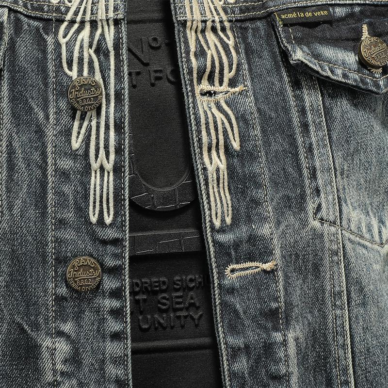 Men's Denim Jacket Vintage Distressed American Style Slim Fit Motorcycle Jacket Workwear Casual Coat Spring Autumn