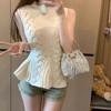 Women's Early Spring Korean Style Knit Unique Waist-Cinched Distinctive Cable-Knit Sleeveless High-End Top Spring Hot Girl Slim Fit Temperament