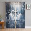 Valentine Love Swan Sheer Drapes for Bedroom Living Room Decoration Window Curtain for Kitchen Curtain Panels