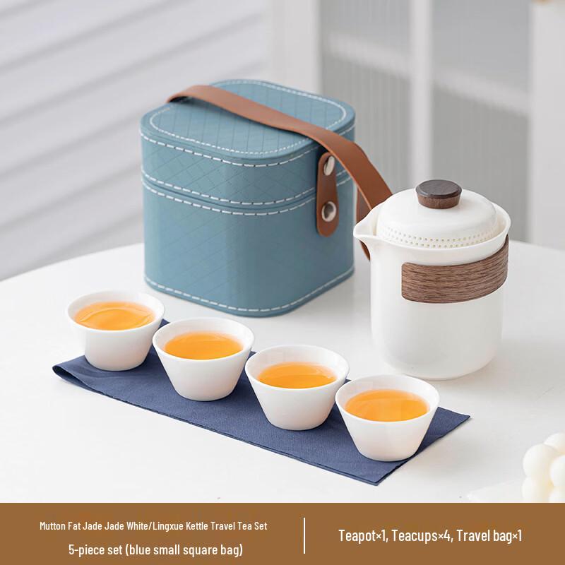 Lingxue Mutton Fat Jade White Porcelain Travel Tea Set
