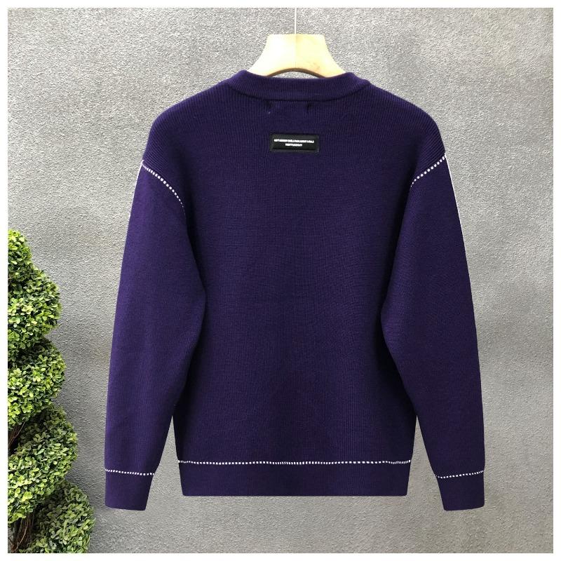 Autumn Winter Round Neck Patchwork Simple All-match Pullover Sweater Male Loose Casual Knitting Top Men