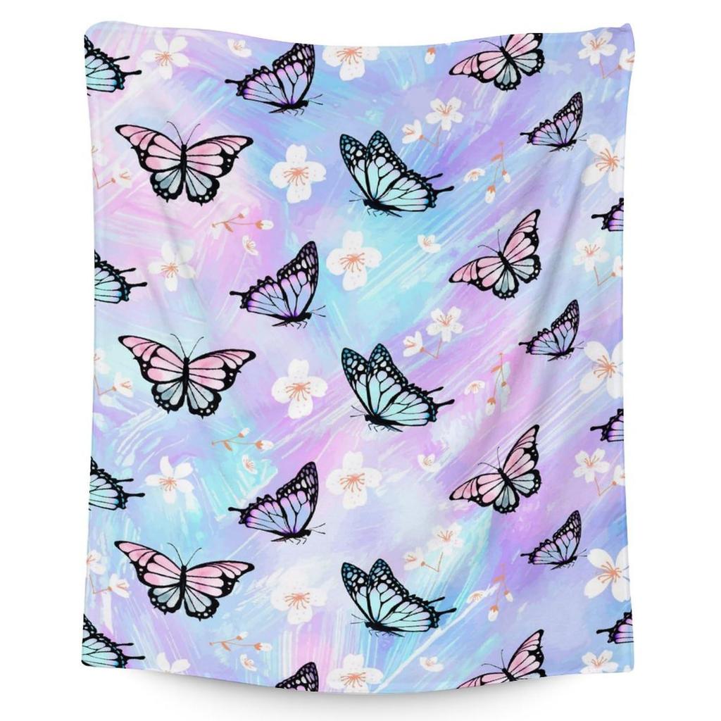 Colored Butterfly Tree Digital-printed Polyester Bedroom Velvet Flannel Cover Blanket Fleece Soft Sofa Cover Blankets for Beds