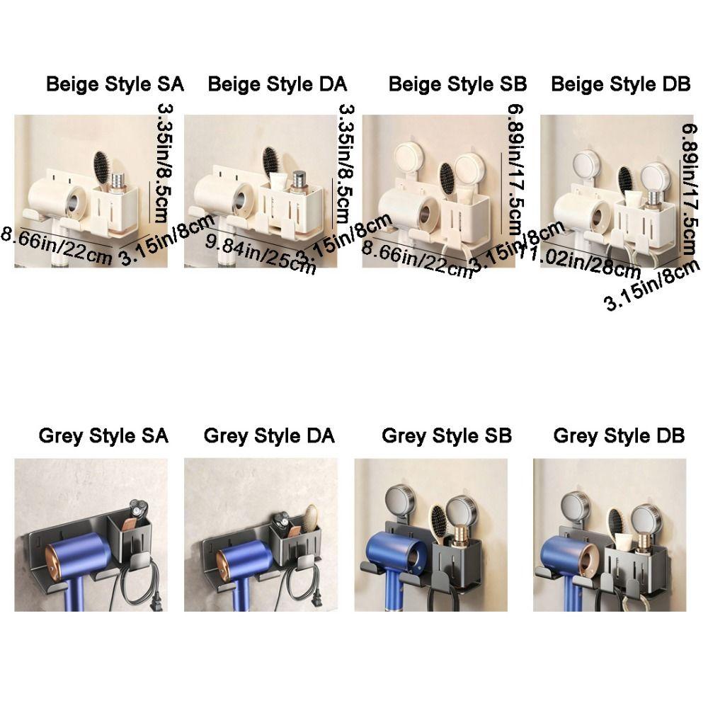 Carbon Steel Suction Cup Hair Dryer Holder No-Drill Large Capacity Hair Dryer Storage Rack Wall Mounted Space Saving