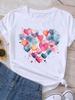 (Tamanho asiático) T-shirt casual de tendência de flor aquarela com gola o Roupa Top Manga Curta Camiseta Estampa da Moda Senhora Feminina Mulheres Camisetas Gráficas