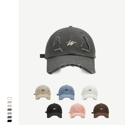 Boné de beisebol hip hop rasgado com personalidade de rua para homens e mulheres, marca da moda, boné bordado com letra W, mostrando o rosto pequeno