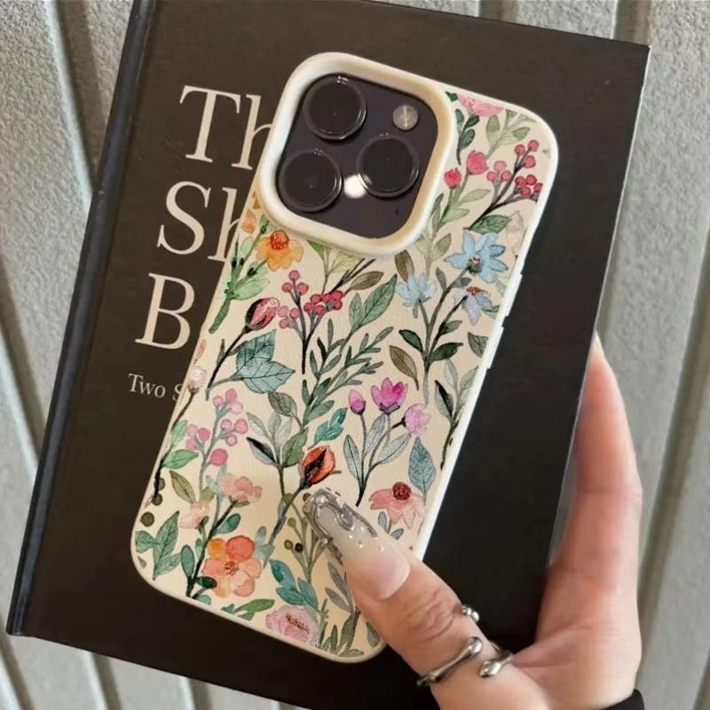 Dyeing Flowers Lychee Texture Phone Case For iPhone 17 Pro Max 16 15 14 13 12 11 Pro 14 15 Plus 17 Air Silicone Soft Cover