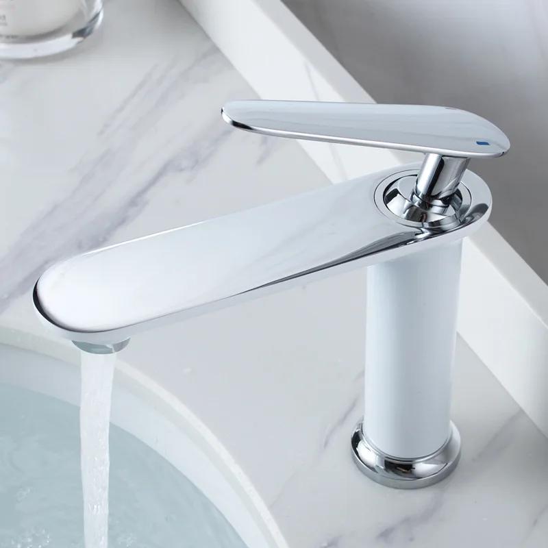 Northern Europe Basin Faucet Hot Cold Mixers Taps Deck Mount Bathroom Sink Faucets Single Handle White Black Gold