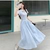 Blue polo collar short-sleeved dress children's summer 2026 new sweet and big-looking college style waist pinch dress