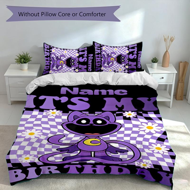 Set Biancheria da Letto 3 Pezzi Critters Sorridenti con Nome Personalizzato, Include 1 Copripiumino e 2 Federe, Arredo Camera da Letto per Tutte le Stagioni