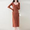 Women Sweater Dress 100% Wool MODERN NEW SAGA V-neck Knit Long Pullover Winter Jumpers Wool Long Dress Female